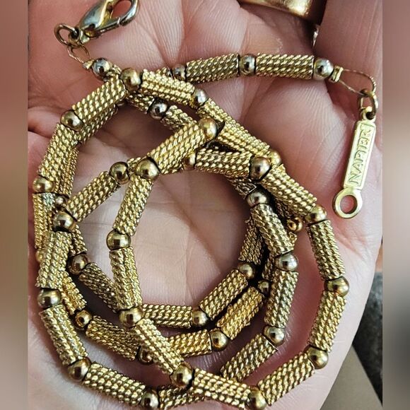 #Vintage #Napier #23K Gold Plated 23" Cylindrical Chain Necklace 39grams Signed - Picture 3 of 6